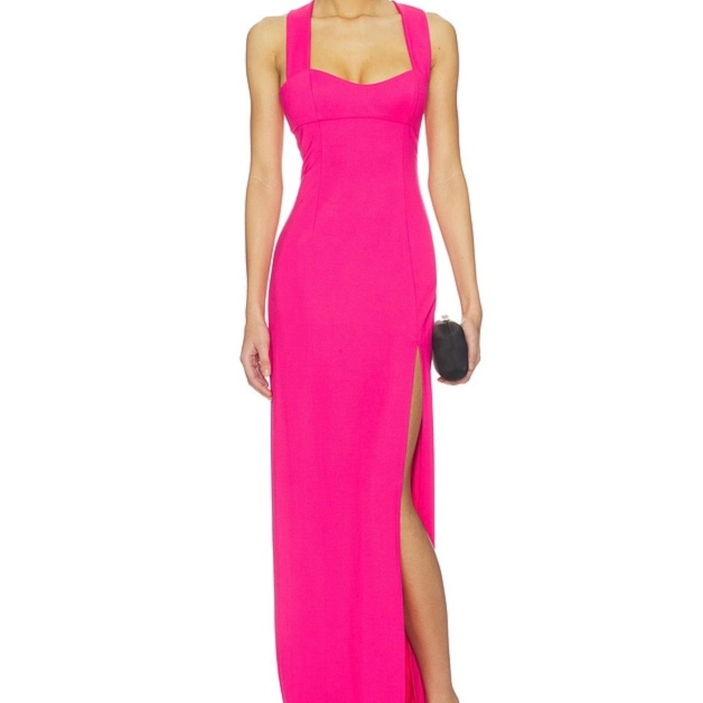 NBD Gwen Maxi Dress Hot Pink Open‎ Back Slit Gown Size M NEW